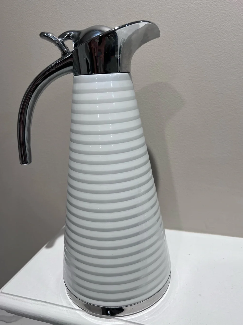Vintage 1970s Balduzzi Italy White Chrome Thermal Coffee Carafe Pitcher MCM